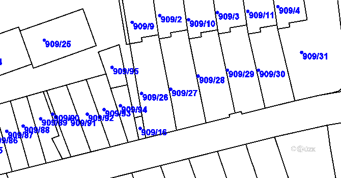 Parcela st. 909/27 v KÚ Sedlčany, Katastrální mapa