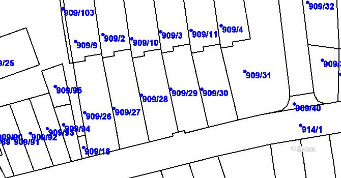 Parcela st. 909/29 v KÚ Sedlčany, Katastrální mapa
