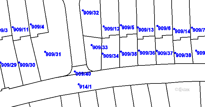 Parcela st. 909/34 v KÚ Sedlčany, Katastrální mapa