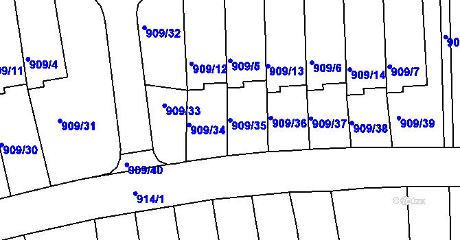 Parcela st. 909/35 v KÚ Sedlčany, Katastrální mapa
