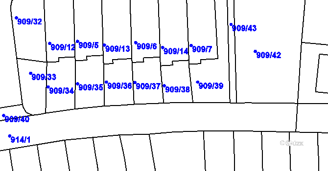 Parcela st. 909/38 v KÚ Sedlčany, Katastrální mapa