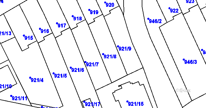 Parcela st. 921/8 v KÚ Sedlčany, Katastrální mapa
