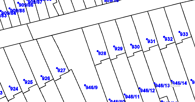Parcela st. 928 v KÚ Sedlčany, Katastrální mapa