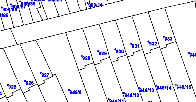 Parcela st. 929 v KÚ Sedlčany, Katastrální mapa