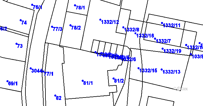 Parcela st. 1332/3 v KÚ Sedlčany, Katastrální mapa
