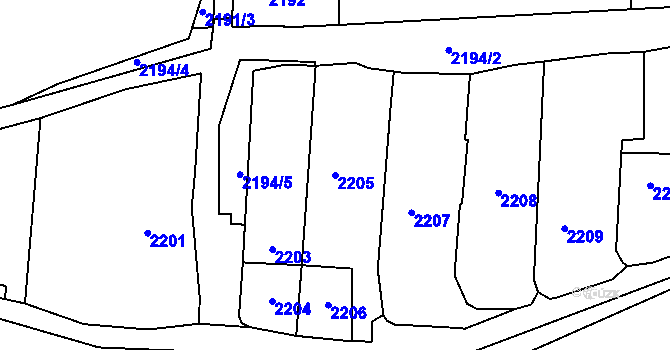 Parcela st. 2205 v KÚ Sedlčany, Katastrální mapa