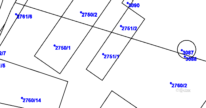 Parcela st. 2751/1 v KÚ Sedlčany, Katastrální mapa