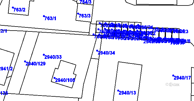 Parcela st. 2940/34 v KÚ Sedlčany, Katastrální mapa