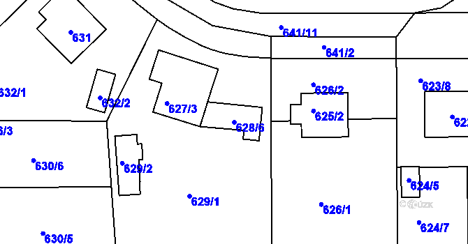 Parcela st. 628/6 v KÚ Sedlčany, Katastrální mapa