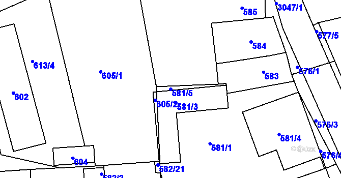 Parcela st. 581/5 v KÚ Sedlčany, Katastrální mapa