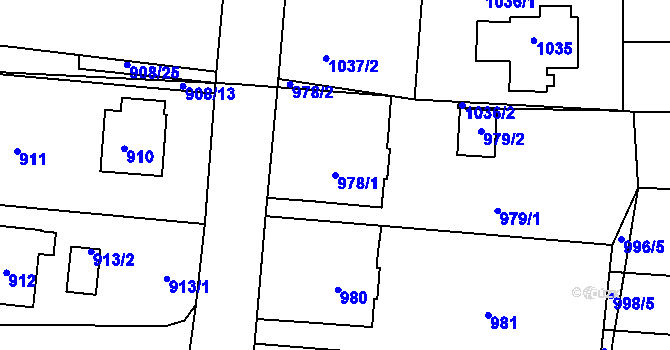 Parcela st. 978/1 v KÚ Sedlčany, Katastrální mapa