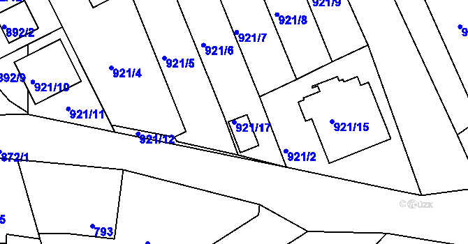 Parcela st. 921/17 v KÚ Sedlčany, Katastrální mapa