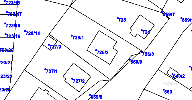 Parcela st. 726/2 v KÚ Sedlčany, Katastrální mapa