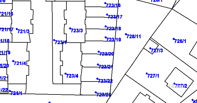 Parcela st. 723/20 v KÚ Sedlčany, Katastrální mapa