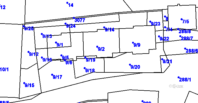 Parcela st. 9/8 v KÚ Sedlčany, Katastrální mapa