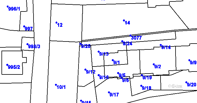 Parcela st. 9/13 v KÚ Sedlčany, Katastrální mapa