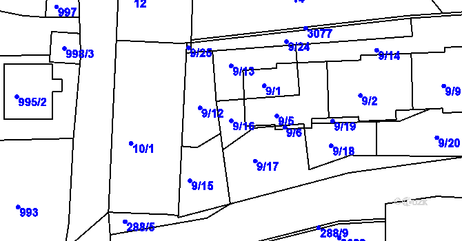Parcela st. 9/16 v KÚ Sedlčany, Katastrální mapa