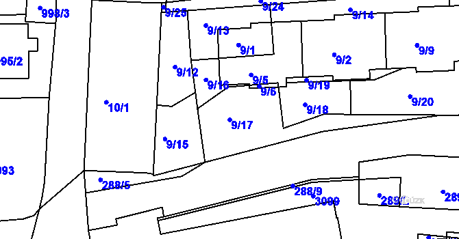 Parcela st. 9/17 v KÚ Sedlčany, Katastrální mapa