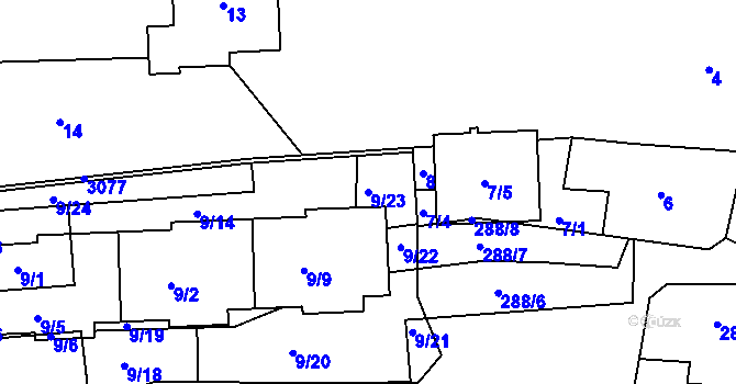 Parcela st. 9/23 v KÚ Sedlčany, Katastrální mapa