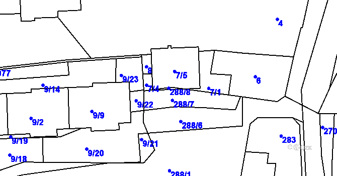 Parcela st. 288/8 v KÚ Sedlčany, Katastrální mapa