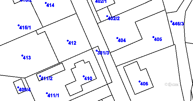 Parcela st. 381/3 v KÚ Sedlčany, Katastrální mapa
