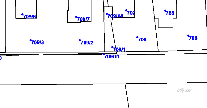 Parcela st. 709/11 v KÚ Sedlčany, Katastrální mapa