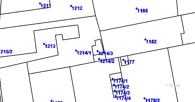 Parcela st. 1214/3 v KÚ Sedlčany, Katastrální mapa