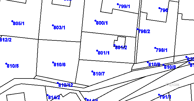 Parcela st. 801/1 v KÚ Sedlčany, Katastrální mapa