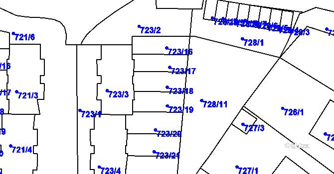 Parcela st. 723/18 v KÚ Sedlčany, Katastrální mapa