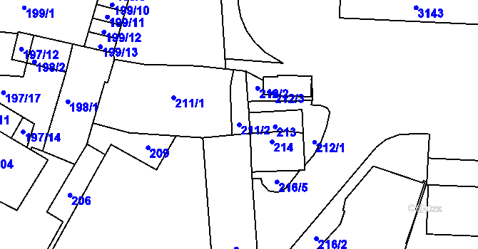 Parcela st. 211/2 v KÚ Sedlčany, Katastrální mapa