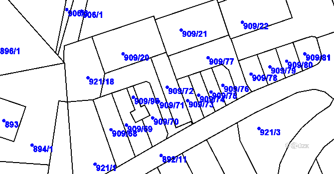 Parcela st. 909/72 v KÚ Sedlčany, Katastrální mapa
