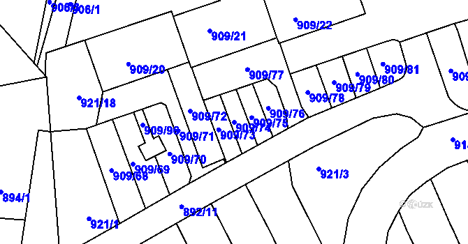 Parcela st. 909/74 v KÚ Sedlčany, Katastrální mapa