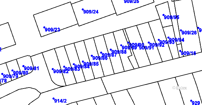 Parcela st. 909/87 v KÚ Sedlčany, Katastrální mapa