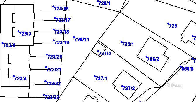 Parcela st. 727/3 v KÚ Sedlčany, Katastrální mapa
