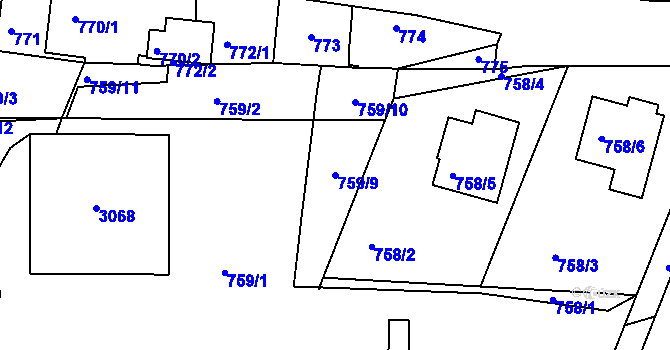 Parcela st. 759/9 v KÚ Sedlčany, Katastrální mapa