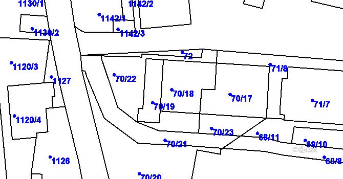 Parcela st. 70/18 v KÚ Sedlčany, Katastrální mapa