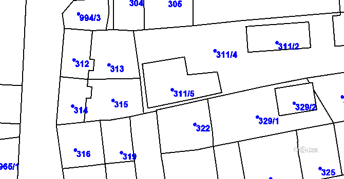 Parcela st. 311/5 v KÚ Sedlčany, Katastrální mapa