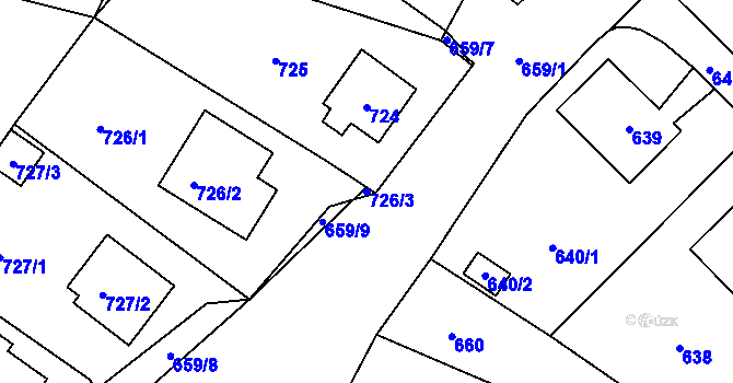 Parcela st. 726/3 v KÚ Sedlčany, Katastrální mapa