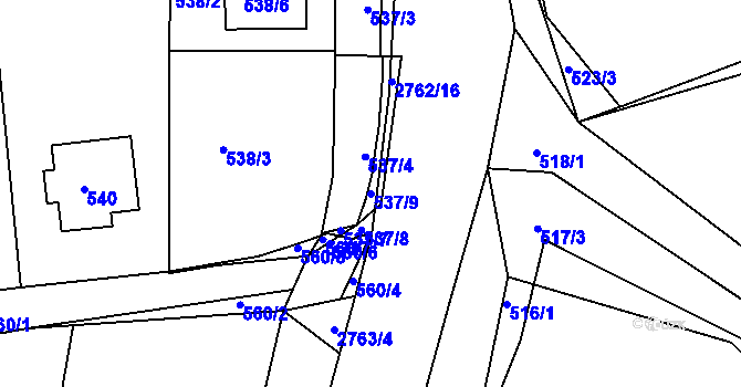 Parcela st. 537/9 v KÚ Sedlčany, Katastrální mapa