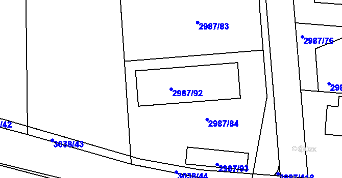 Parcela st. 2987/92 v KÚ Sedlčany, Katastrální mapa