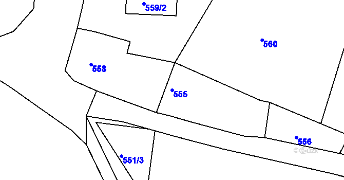 Parcela st. 555 v KÚ Sestrouň, Katastrální mapa