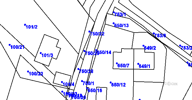 Parcela st. 650/14 v KÚ Sestrouň, Katastrální mapa