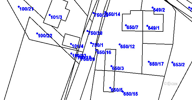 Parcela st. 650/16 v KÚ Sestrouň, Katastrální mapa