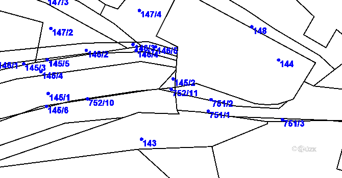 Parcela st. 752/11 v KÚ Sestrouň, Katastrální mapa
