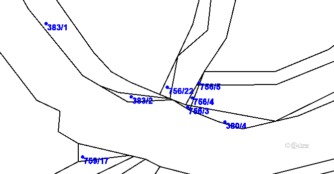 Parcela st. 756/22 v KÚ Sestrouň, Katastrální mapa