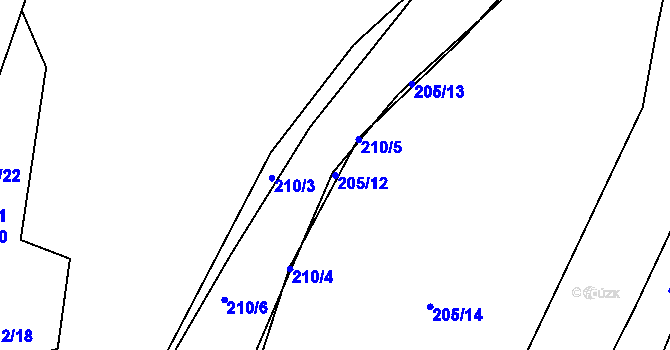 Parcela st. 205/12 v KÚ Sestrouň, Katastrální mapa