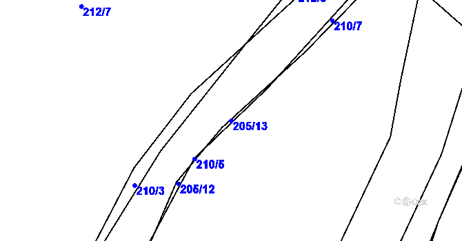 Parcela st. 205/13 v KÚ Sestrouň, Katastrální mapa