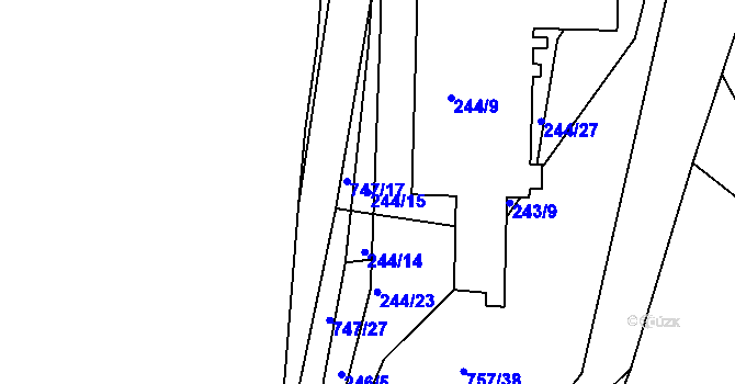 Parcela st. 244/15 v KÚ Sestrouň, Katastrální mapa