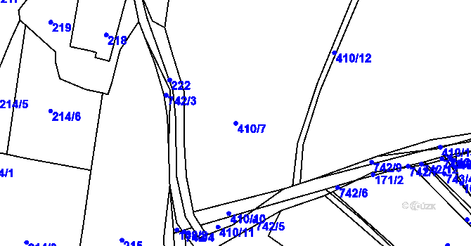 Parcela st. 410/7 v KÚ Sestrouň, Katastrální mapa