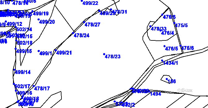Parcela st. 478/23 v KÚ Sestrouň, Katastrální mapa